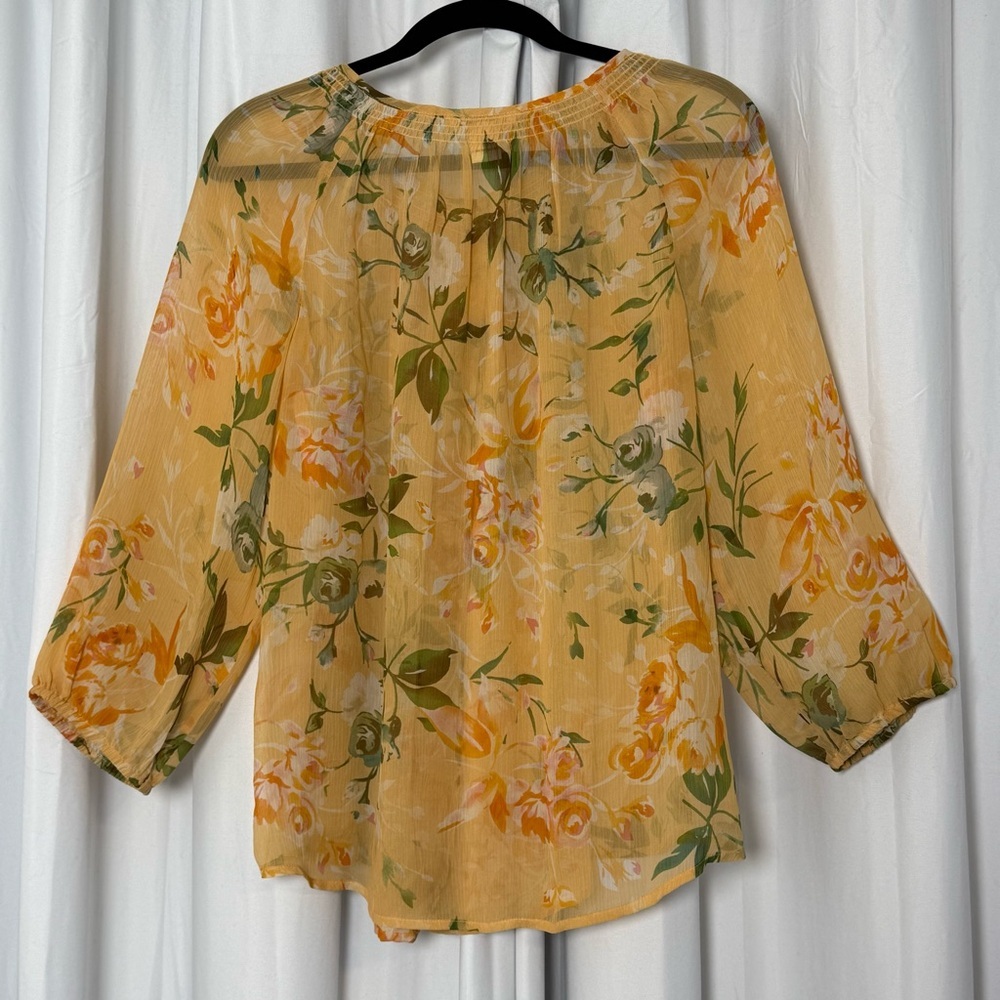 Sundance 100% Silk Floral Blouse Women’s Medium Yellow Boho Peasant Long Sleeve - Picture 7 of 11